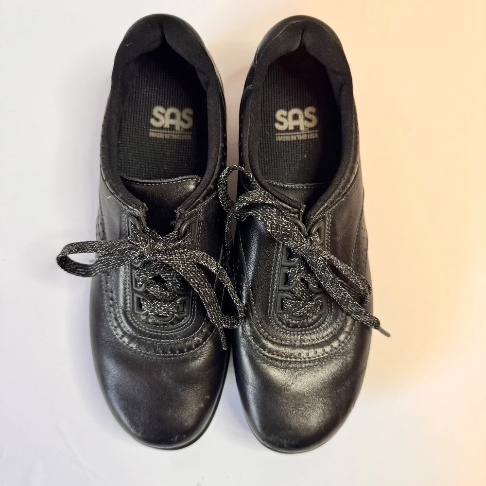 SAS Walk Easy Shoes Women’s 7N Lace Up Black Leather Comfort Walking USA‎ Made